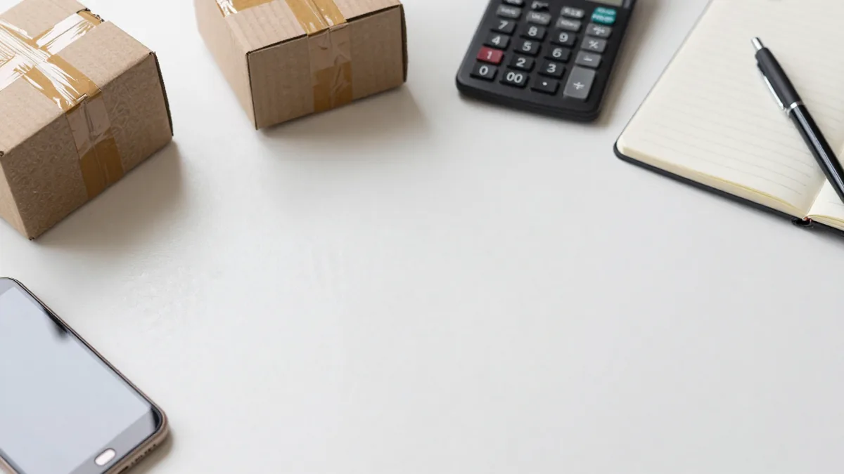 フリマ副業の利益計算を行う机上イメージ